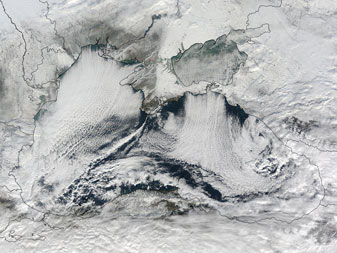 NASA MODIS Image of the Day: January 1, 2009 – Cloud Streets in the Black Sea