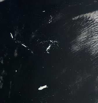 NASA MODIS Image of the Day: January 3, 2009 – Icebergs in the South Atlantic Ocean