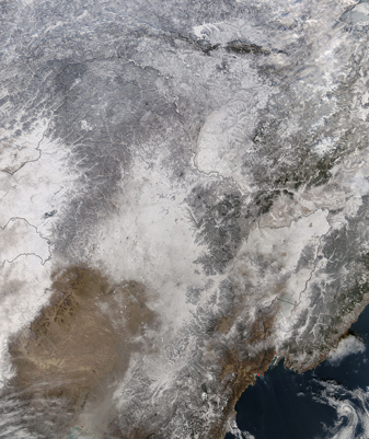 NASA MODIS Image of the Day: January 8, 2009 – Snow in Northeastern China