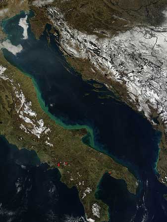 NASA MODIS Image of the Day: February 10, 2011 – Sediment along the eastern coast of Italy