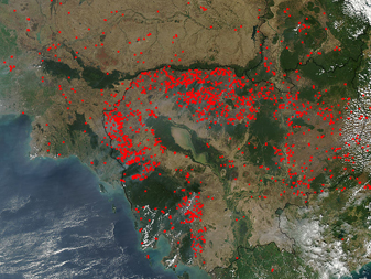 NASA MODIS Image of the Day: February 12, 2009 – Fires in Indochina