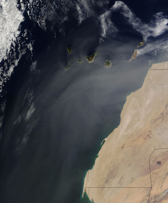 NASA MODIS Image of the Day: February 14, 2010 – Dust Plumes over the Canary Islands