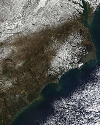 NASA MODIS Image of the Day: February 17, 2010 – Snow in Coastal North Carolina