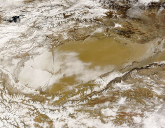 NASA MODIS Image of the Day: February 21, 2008 – Snow in the Taklimakan Desert