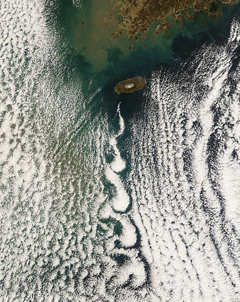 NASA MODIS Image of the Day: February 28, 2008 – Cloud Vortices Off Cheju Island