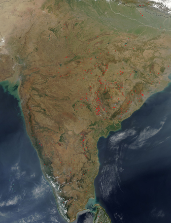 NASA MODIS Image of the Day: March 4, 2009 – Fires in India
