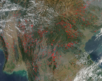 NASA MODIS Image of the Day: March 5, 2010 – Fires in Burma, Thailand, Laos, Vietnam, China