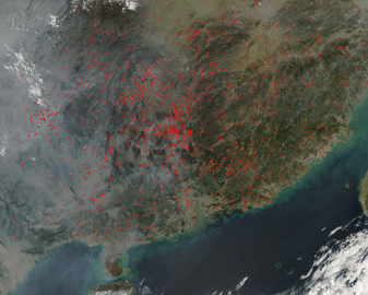 NASA MODIS Image of the Day: March 7, 2008 – Fires in China