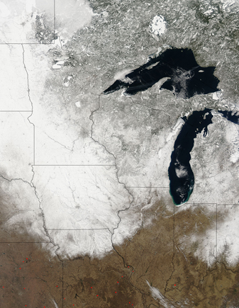 NASA MODIS Image of the Day: March 8, 2010 – Snow Across the Upper Midwest