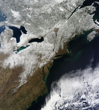NASA MODIS Image of the Day: March 9, 2010 – Snow in Eastern United States and Canada