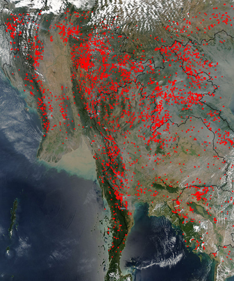 NASA MODIS Image of the Day: March 11, 2010 – Fires and Smoke Across Southeast Asia