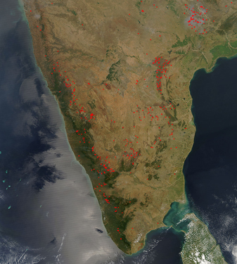 NASA MODIS Image of the Day: March 14, 2008 – Fires in Southern India