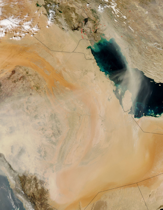 NASA MODIS Image of the Day: March 16, 2009 – Dust Storm over the Arabian Peninsula