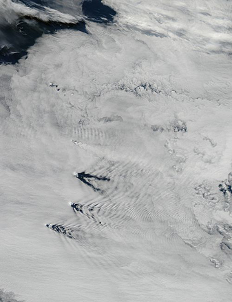 NASA MODIS Image of the Day: March 25, 2009 – Ship-wave-shape Clouds by the South Sandwich Islands
