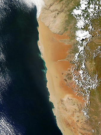 NASA MODIS Image of the Day: March 26, 2009 – Hydrogen Sulphide Eruptions Along the Coast of Namibia