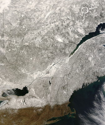 NASA MODIS Image of the Day: April 2, 2008 – Spring Snow in New England and Eastern Canada