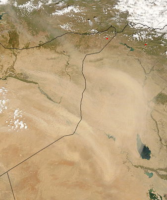 NASA MODIS Image of the Day: April 5, 2008 – Dust Storm in the Middle East