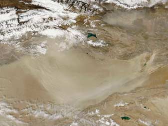 NASA MODIS Image of the Day: April 5, 2010 – Dust storm in Taklimakan Desert