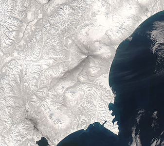 NASA MODIS Image of the Day: April 9, 2008 – The Karymsky Volcano