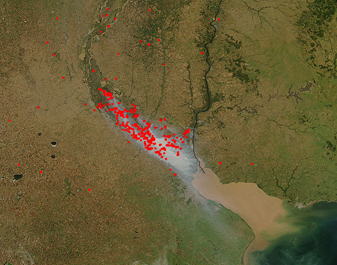 NASA MODIS Image of the Day: April 18, 2008 – Fires Spread Smoke over Buenos Aires