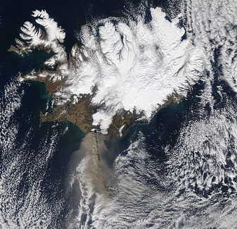 NASA MODIS Image of the Day: April 20, 2010 – Ash plume from Eyjafjallajökull Volcano, Iceland