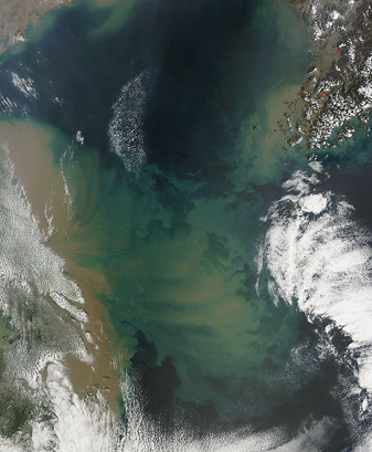 NASA MODIS Image of the Day: April 24, 2010 – Sediment in the East China Sea