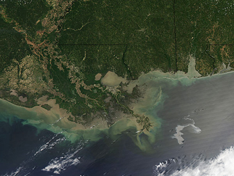 NASA MODIS Image of the Day: April 28, 2010 – Oil Leak from Damaged Well in Gulf of Mexico