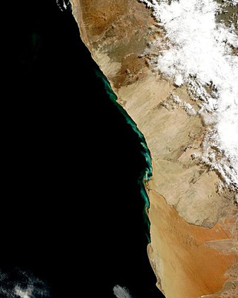 NASA MODIS Image of the Day: May 11, 2010 – Hydrogen Sulphide Eruptions Along the Coast of Namibia