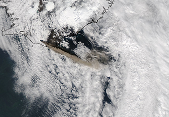 NASA MODIS Image of the Day: May 15, 2010 – Ash plume from Eyjafjallajokull Volcano, Iceland