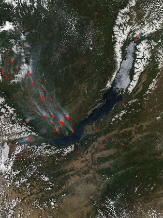 NASA MODIS Image of the Day: June 8, 2010 – Fires near Lake Baikal, Russia