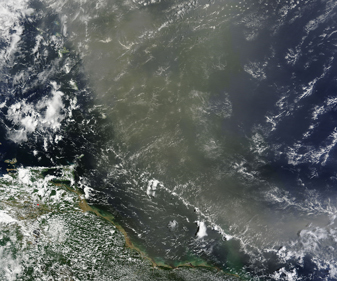 NASA MODIS Image of the Day: June 12, 2010 – Saharan Dust Approaches South America