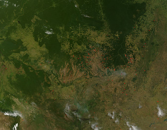 NASA MODIS Image of the Day: June 29, 2007 – Fires across Mato Grosso, Brazil