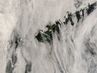 NASA MODIS Image of the Day: July 17, 2008 – The Okmok Volcano Erupts