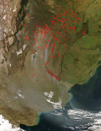 NASA MODIS Image of the Day: July 21, 2008 – Fires in Argentina and Paraguay