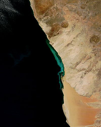 NASA MODIS Image of the Day: July 28, 2010 – Hydrogen Sulphide Eruptions Along the Coast of Namibia