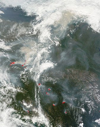 NASA MODIS Image of the Day: August 7, 2009 – Fires in Alaska and Yukon Territory