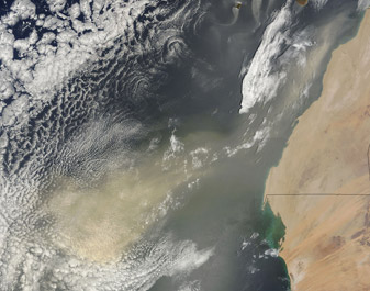 NASA MODIS Image of the Day: August 9, 2010 – Dust storm off West Africa