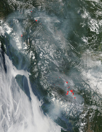 NASA MODIS Image of the Day: August 14, 2010 – Smoke and fires across western Canada
