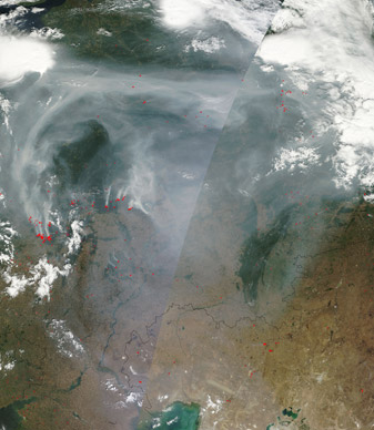 NASA MODIS Image of the Day: August 15, 2010 – Smoke and fires across western Russia