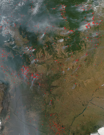 NASA MODIS Image of the Day: August 18, 2010 – Fires In South America