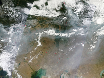 NASA MODIS Image of the Day: August 19, 2010 – Smoke and fires across western Russia