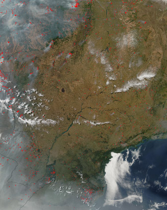NASA MODIS Image of the Day: August 24, 2010 – Smoke and fires in South America