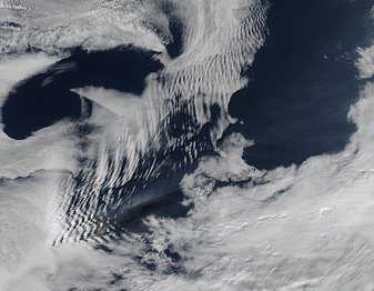 NASA MODIS Image of the Day: August 29, 2009 – Ship-Wave-Shaped Clouds by Kerguelen Island