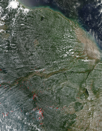 NASA MODIS Image of the Day: August 30, 2009 – Afternoon Clouds Over the Amazon Basin