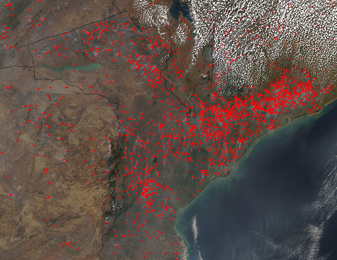 NASA MODIS Image of the Day: September 1, 2008 – Fires in Mozambique