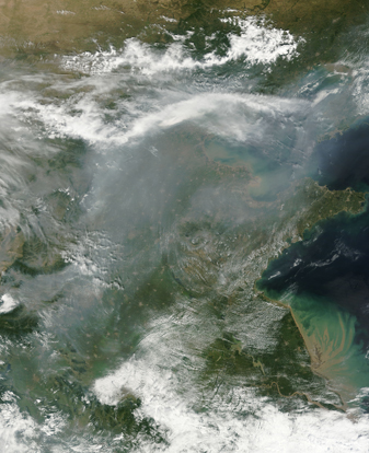 NASA MODIS Image of the Day: September 13, 2008 – Haze over Eastern China