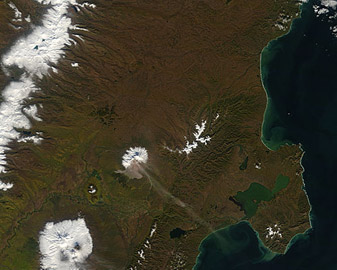 NASA MODIS Image of the Day: October 2, 2010 – Ash from Shiveluch, Kamchatka Peninsula, eastern Russia