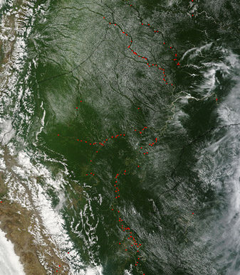 NASA MODIS Image of the Day: October 12, 2010 – Fires in the western Amazon Basin