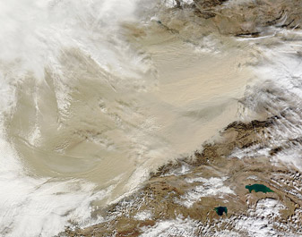 NASA MODIS Image of the Day: October 29, 2010 – Dust storm in Taklimakan Desert, Western China