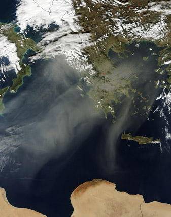 NASA MODIS Image of the Day: November 14, 2010 – Saharan dust over Greece and the Mediterranean Sea